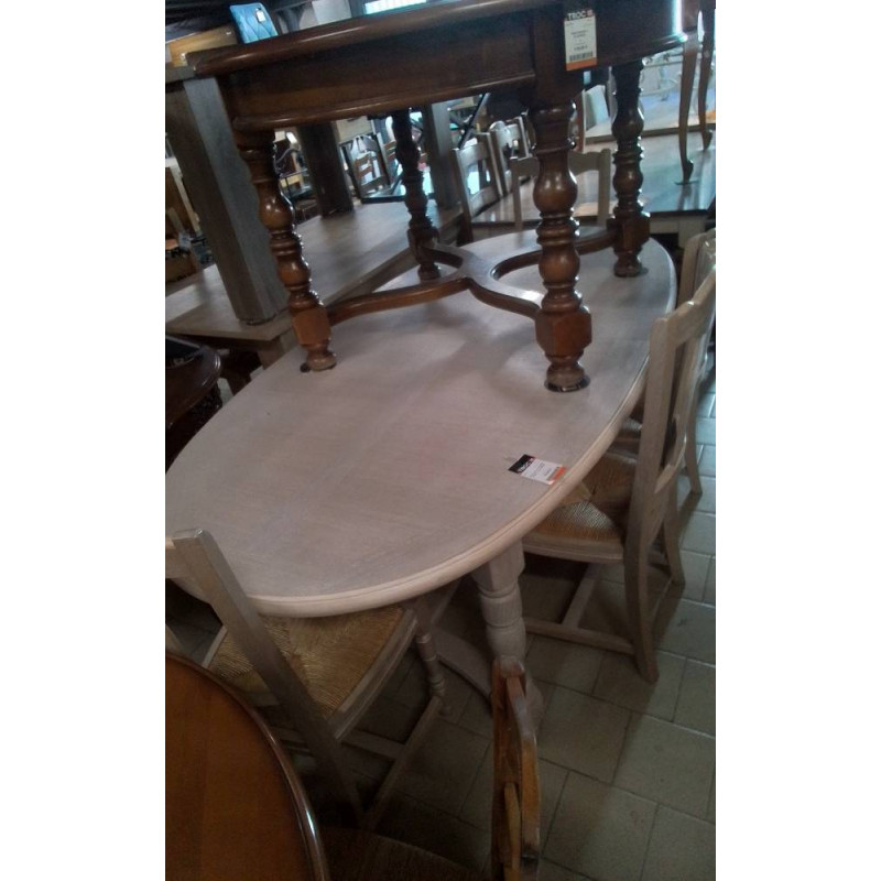 TABLE OVALE CERUSEE CHENE +2 ALLONGES