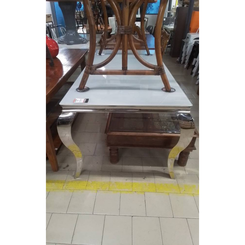 TABLE BAROQUE 1.80M ARGNET VERRE BLANC 