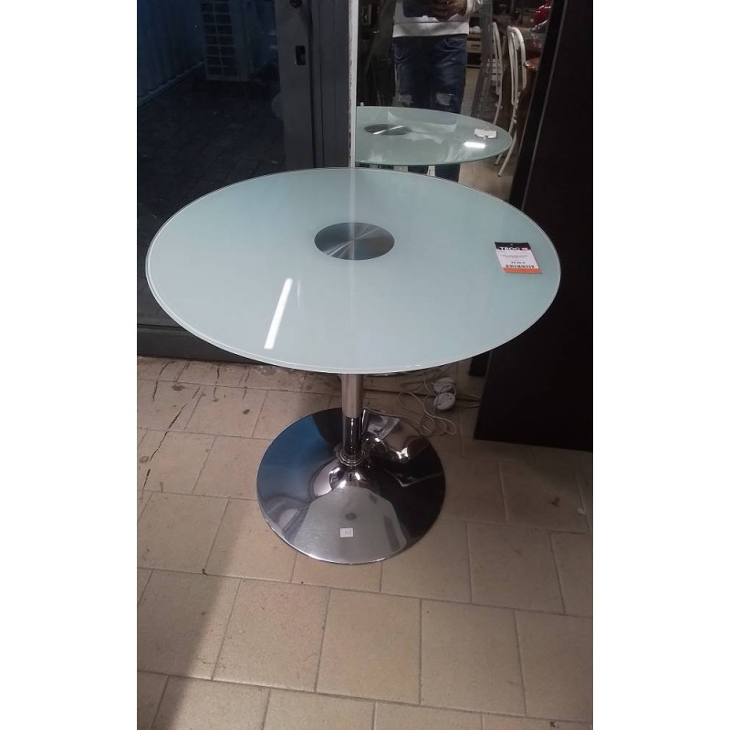 TABLE RONDE VERRE PIED ARGENTE