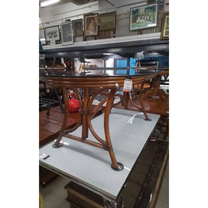 TABLE ROTIN VERRE OVALE VINTAGE