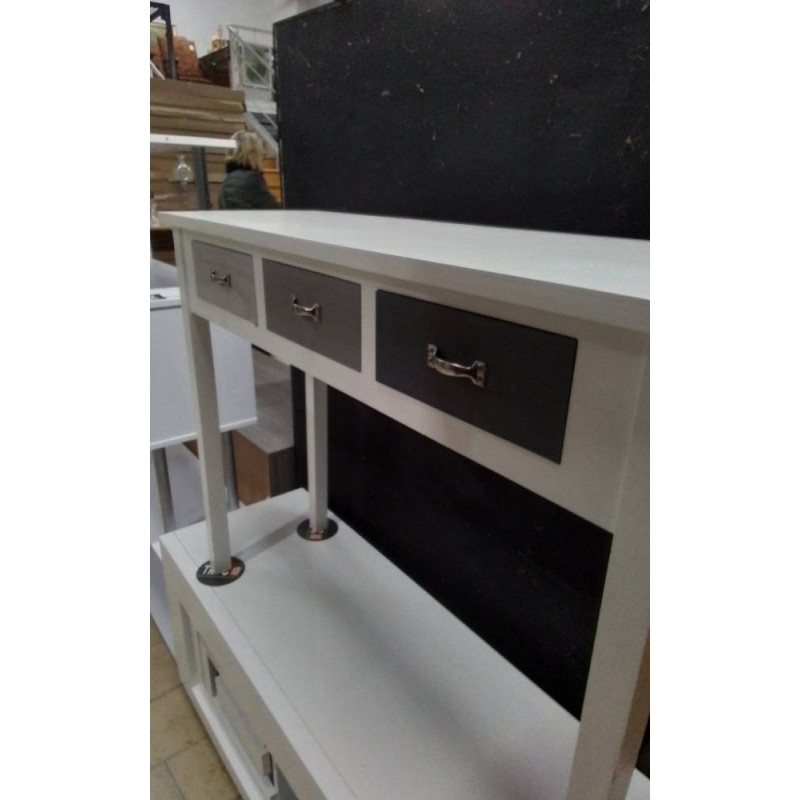 CONSOLE 3 TIROIRS BLANCHE ET GRISE