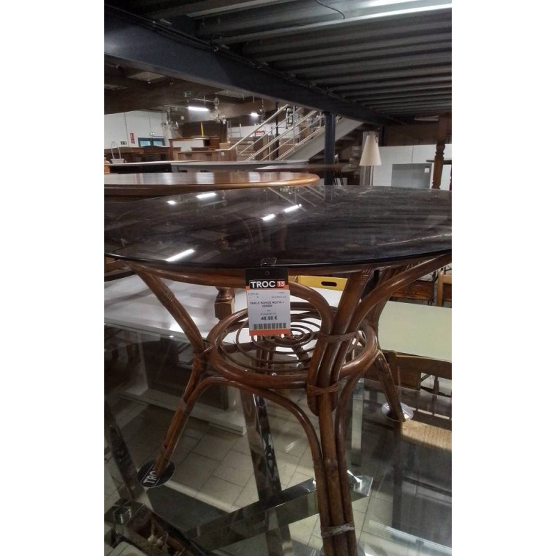 TABLE RONDE ROTIN + VERRE  
