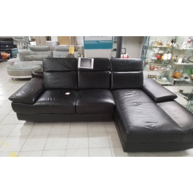 CANAPE ANGLE CUIR NOIR CHATEAU DAX