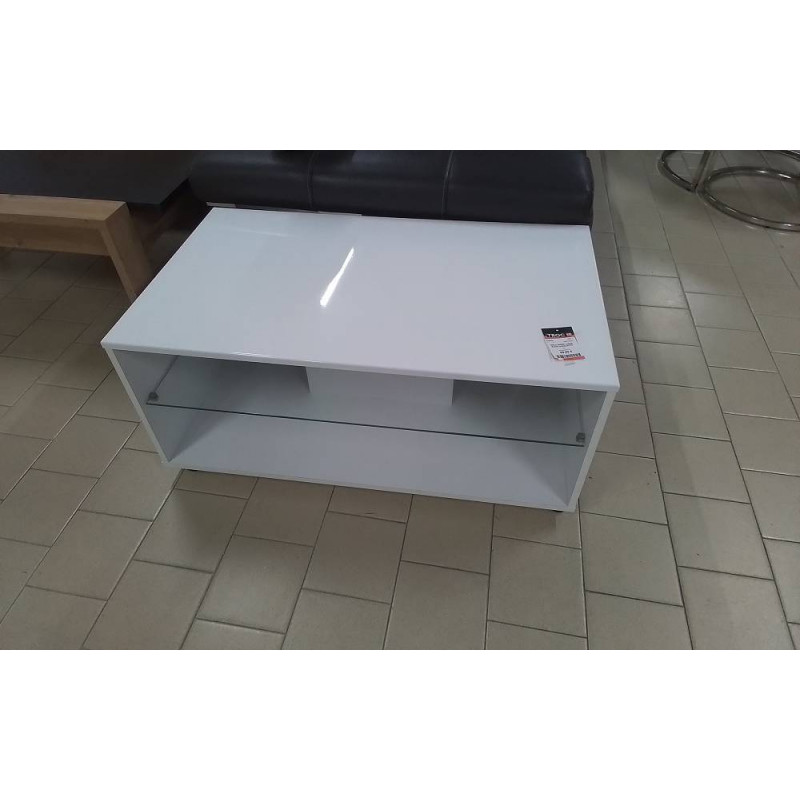 TABLE BASSE LAQUE BLANC A ROULETTE