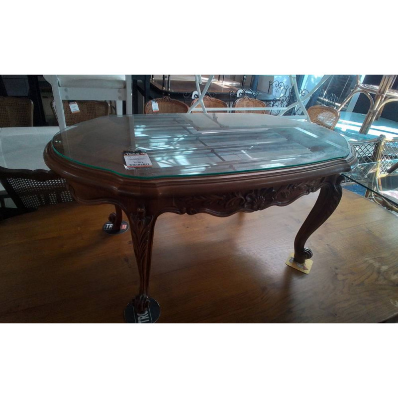TABLE BASSE NOYER DESSUS VERRE
