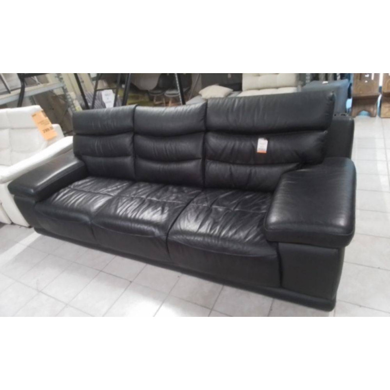 CANAPE CUIR NOIR 4 PLACES 2M50